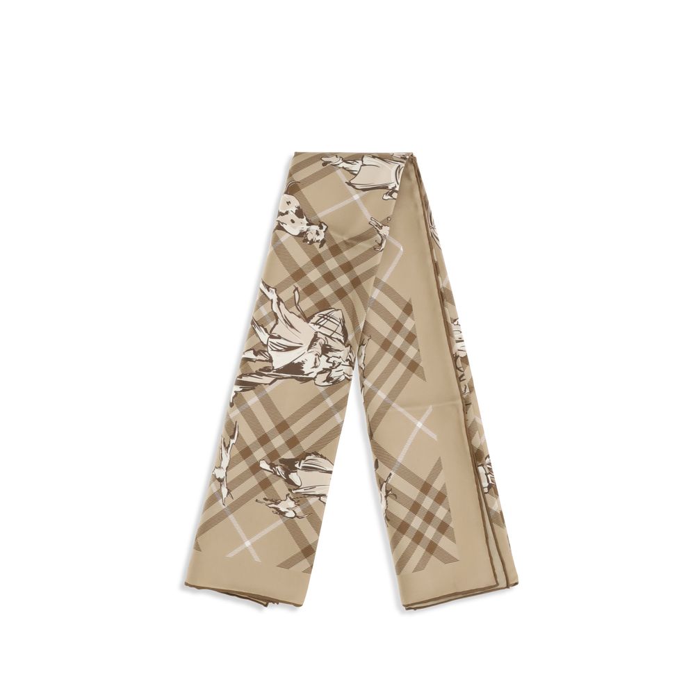 Burberry Silk Twill Square Scarf - Beige Patterned Signature Print