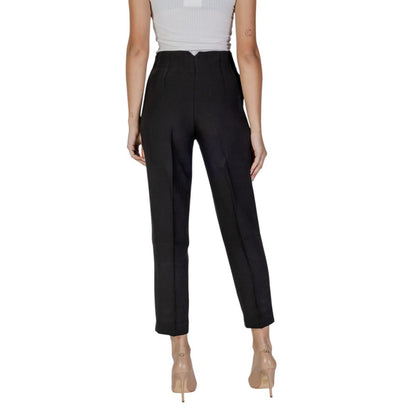 Trousers by Only for women in stretch polyester & viscose black presents a perennial silhouette, meticulously tailored with a cut, long finish, and an elegant .