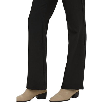 Trousers by Only for women in stretch polyester & viscose black features a sculptural silhouette, showcasing a sculptural flared and long with a sophisticated high rise for a sculptural finish.