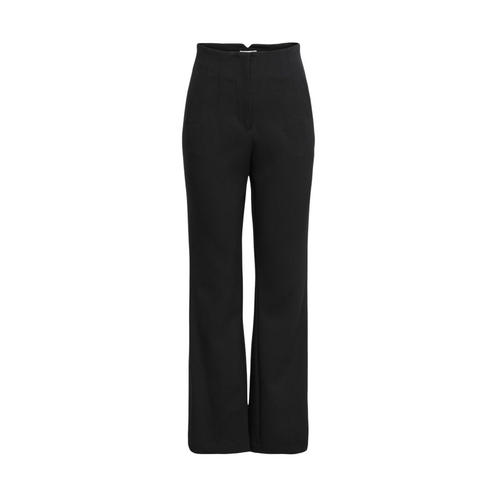 Trousers by Only for women in stretch polyester & viscose black features an sartorial silhouette, showcasing a precise flared and long with a sartorial high rise for a refined look.