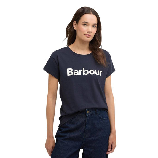 Cardigan by Barbour for women in cotton blue presents a textural silhouette, artfully finished with a textural crew neckline and short-sleeve for a sophisticated, textural look.