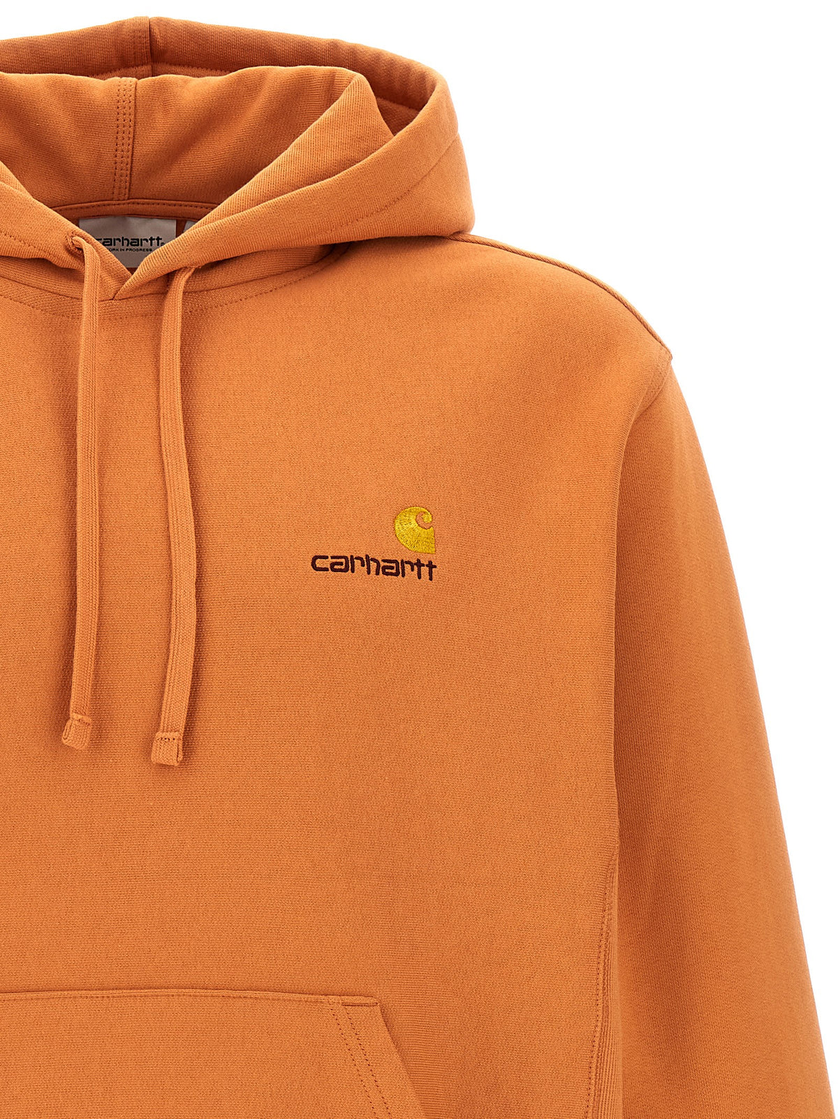 Sweatshirt Hoodie by Carhartt Wip for men in cotton orange features an dramatic silhouette, showcasing a sophisticated hooded neckline and dramatic for a refined, modern aesthetic.