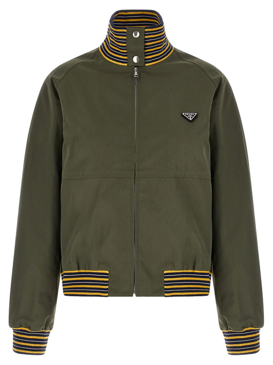 Bomber Jacket by Prada for women in polyester bicolour & striped features an on trend silhouette, showcasing refined pockets and a sophisticated high-neck neckline for a truly on trend finish.