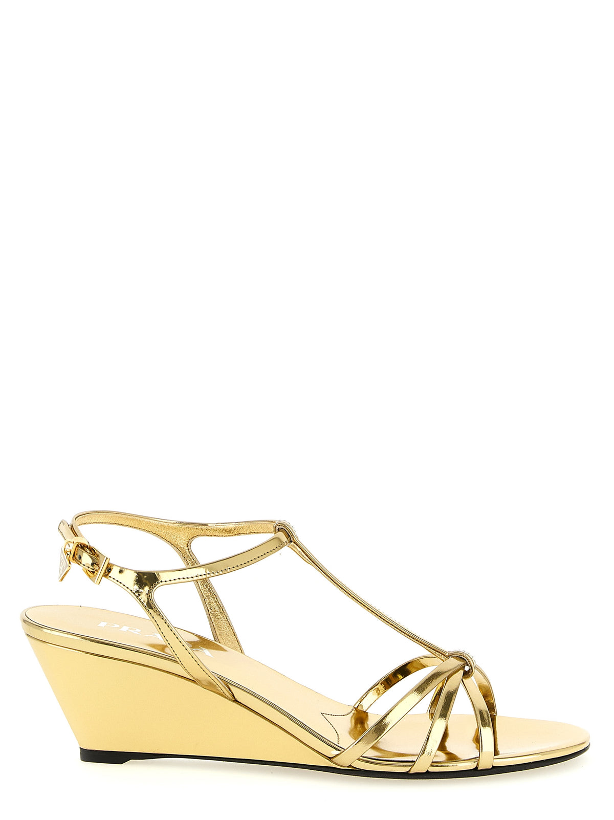Prada Gold Calfskin Wedge Sandals