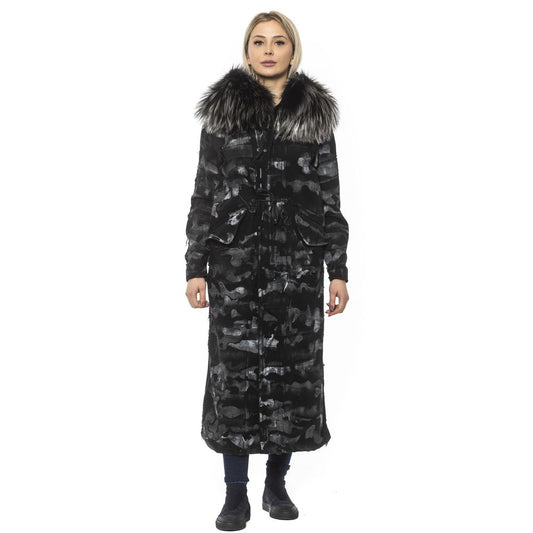 Hooded Parka by Mr&Mrs Italy for women in cotton polyester & fox fur black, camouflage & signature features an avant garde silhouette, showcasing refined hooded and a sophisticated hooded neckline for a polished look.