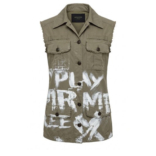 Vest by Mr&Mrs Italy for women in cotton bicolour & green features a stylish silhouette, showcasing distinct pockets and a refined for a truly stylish finish.