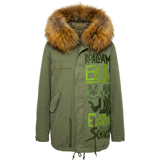 Hooded Parka by Mr&Mrs Italy for women in cotton polyester lamb leather & fox fur bicolour, green & signature features an avant garde silhouette, showcasing refined hooded and a sophisticated hooded neckline for a polished look.