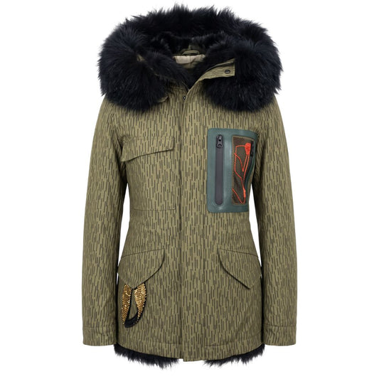 Hooded Parka by Mr&Mrs Italy for women in cotton polyester fur & lamb shearling bicolour & green features an avant garde silhouette, showcasing refined pockets & hooded and a sophisticated hooded neckline for a polished look.