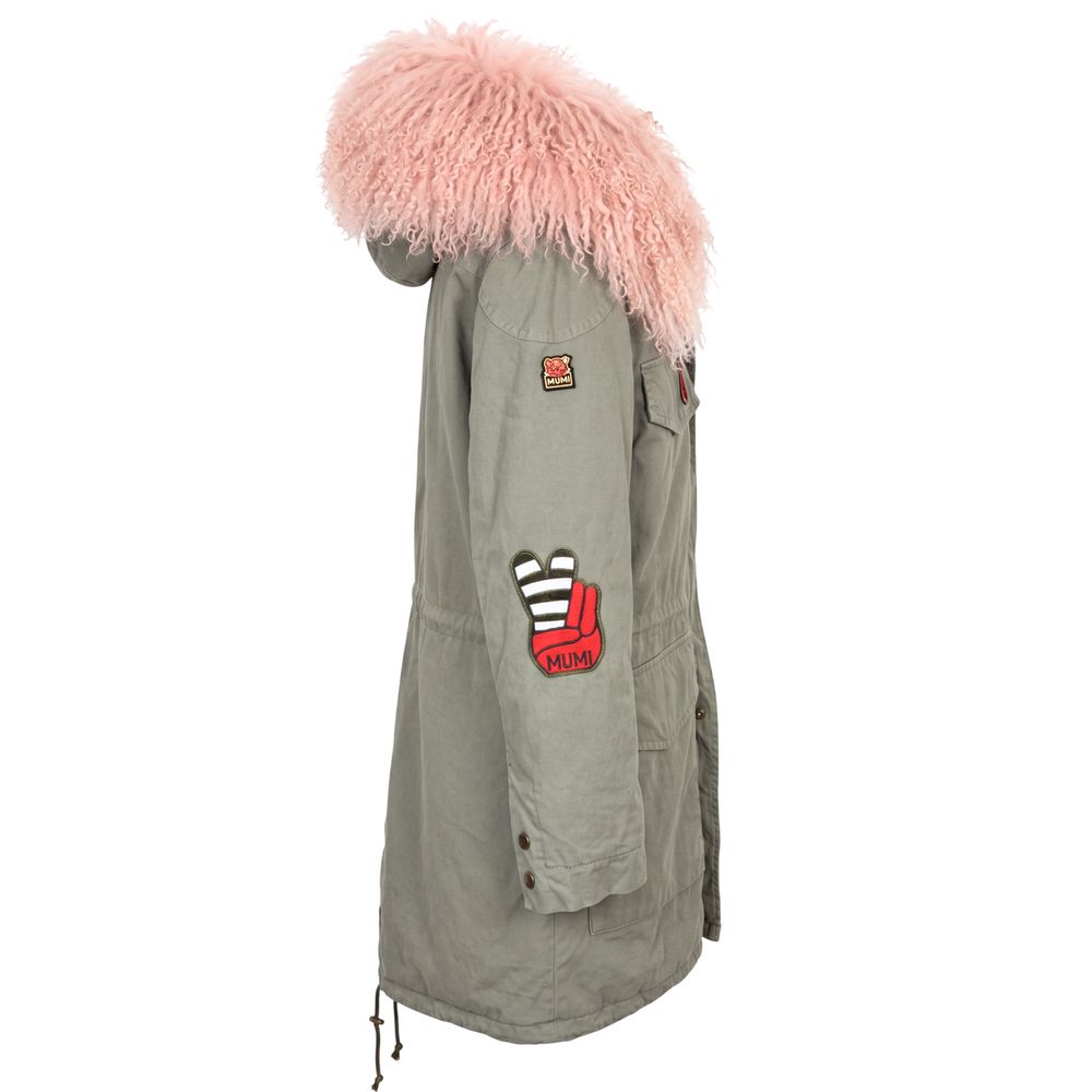 Hooded Parka by Mr&Mrs Italy for women in cotton fur polyester & leather multicolor & pink, presenting a cosy silhouette with distinctive pockets & hooded and a refined wrap hooded neckline.