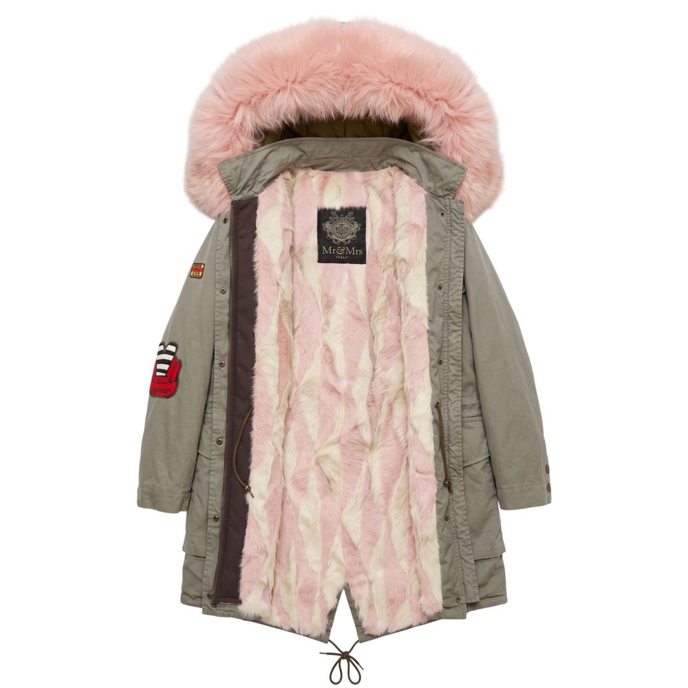This Hooded Parka by Mr&Mrs Italy for women in cotton fur polyester & leather multicolor & pink presents a utilitarian silhouette, meticulously detailed with pockets & hooded and a utilitarian wrap hooded neckline for a sophisticated, weather-ready look.