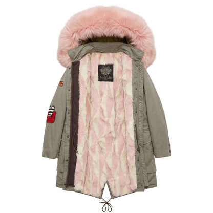 This Hooded Parka by Mr&Mrs Italy for women in cotton fur polyester & leather multicolor & pink presents a utilitarian silhouette, meticulously detailed with pockets & hooded and a utilitarian wrap hooded neckline for a sophisticated, weather-ready look.
