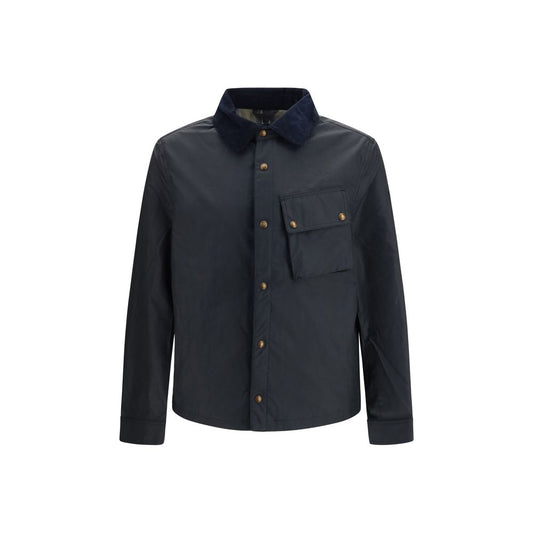 Overcoat by Belstaff for men in cotton corduroy & twill blue, patterned & signature presents a luxurious silhouette, showcasing a luxurious and sophisticated windproof & pockets for a premium, luxurious look.