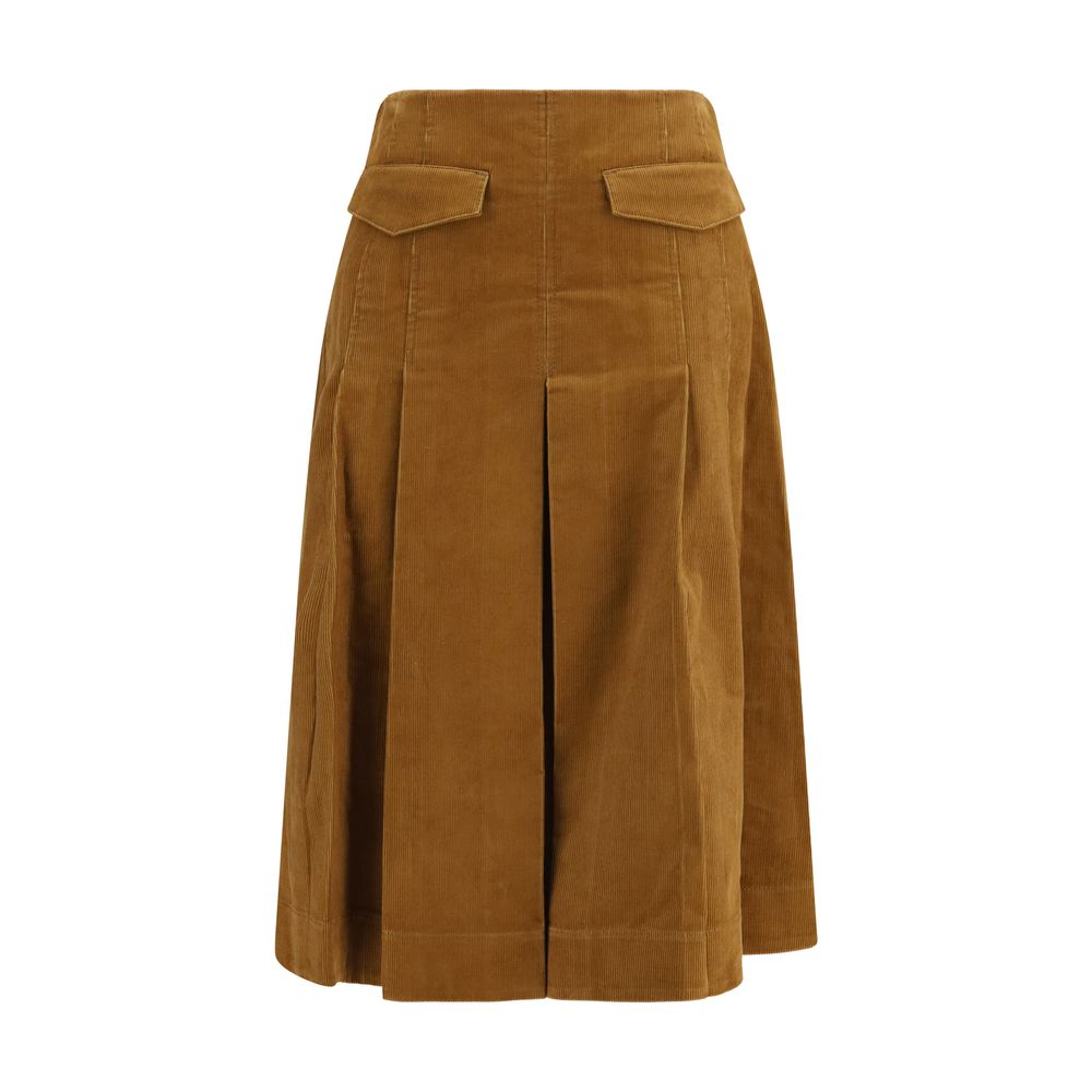 Skirt by Tory Burch for women in cotton corduroy brown features an tailored silhouette, artfully capturing the essence of Women's Pleated A Line Cotton Corduroy Long Skirt in a sophisticated long.