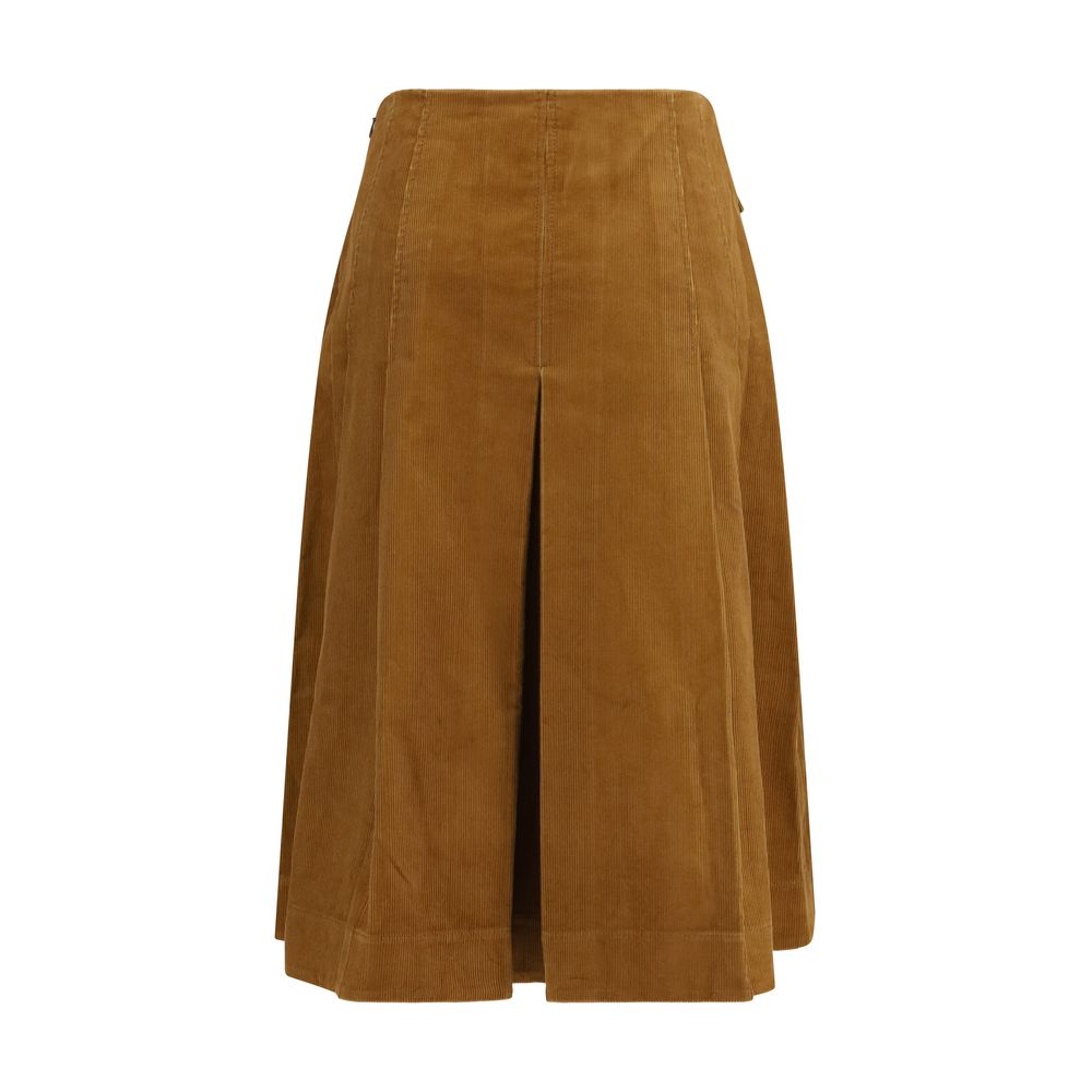 Skirt by Tory Burch for women in cotton corduroy brown features an relaxed-yet-refined silhouette that elegantly showcases the Women's Pleated A Line Cotton Corduroy Long Skirt design and sophisticated long.