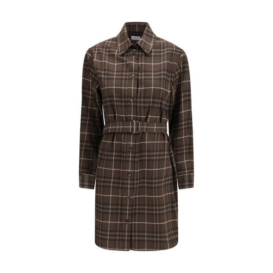 Dress by Burberry for women in cotton flannel brown, patterned & signature showcases a striking silhouette, elegantly detailed with a long-sleeve, refined , and a striking midi knee for a striking finish.