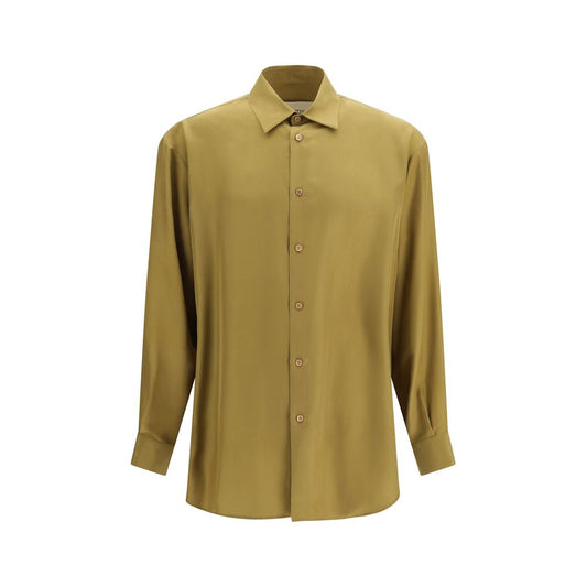 Dress Shirt by Valentino Garavani for men in silk beige features an architectural silhouette with a refined long-sleeve and elegant for a architectural look.