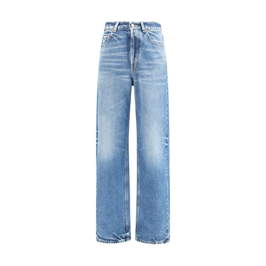 Jeans by Saint Laurent for women in cotton denim blue presents a tailored silhouette, showcasing a tailored regular-fit & wide and long cut with a refined high rise for a truly tailored aesthetic.
