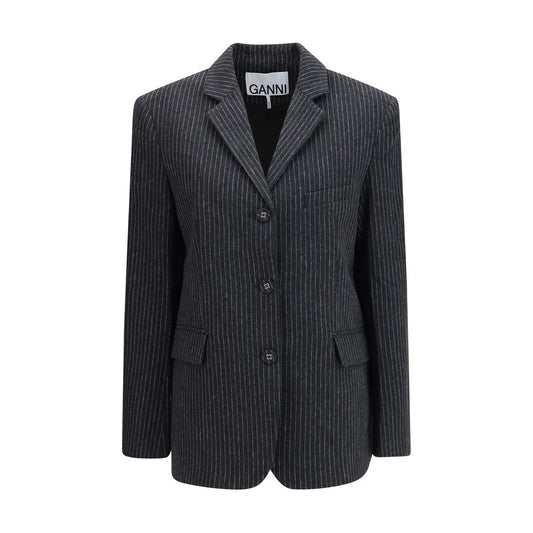 Blazer by Ganni for women in wool gray & pinstripe features an crisp silhouette with sophisticated and a crisp for a truly crisp finish.