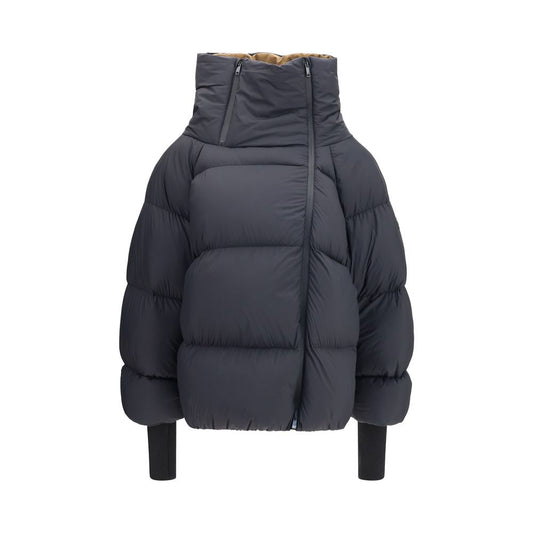 Puffer Jacket by Ganni for women in polyamide & duck down black features an on trend silhouette, showcasing refined pockets & insulated and a sophisticated asymmetric high-collar high-neck neckline for a truly on trend finish.