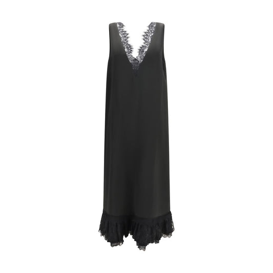 Dress by Ganni for women in acetate polyester satin & lace black & patterned features an sultry silhouette defined by a v-neck neckline and sleeveless, falling to an sultry long for a sultry look.