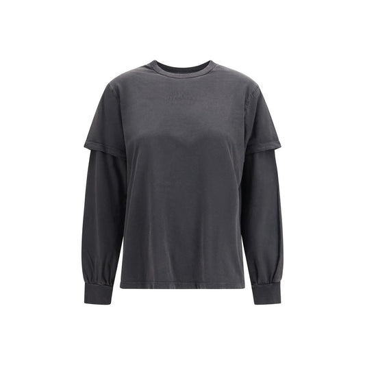 T-Shirt by Ganni for women in organic cotton gray & print features an edgy silhouette, meticulously detailed with a sophisticated long-sleeve and crew neckline for a truly edgy finish.