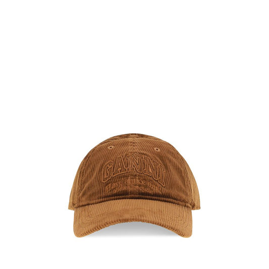 Baseball Cap by Ganni for women in corduroy cotton viscose & lycra brown features an artisanal silhouette, showcasing the artisanal Corduroy Cotton Viscose & Lycra Baseball Cap design with a refined, artisanal finish.