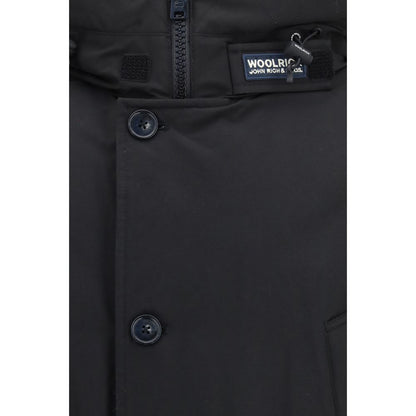 Hooded Puffer Jacket by Woolrich for men in cotton polyamide & duck down black, chevron & signature features an contemporary silhouette, showcasing a sophisticated and contemporary insulated, pockets, hooded & windproof for a truly refined look.