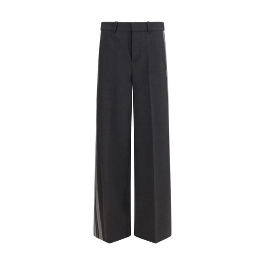 Palazzo Pants by P.A.R.O.S.H. for women in wool gray presents a tailored silhouette, showcasing a tailored regular-fit & wide and long cut with a refined for a truly tailored aesthetic.