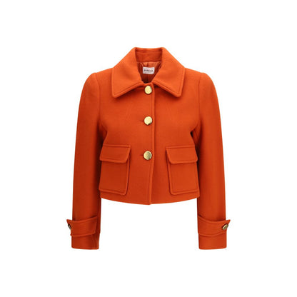 Blazer by P.A.R.O.S.H. for women in virgin wool orange showcases a polished silhouette, highlighted by a refined single-breasted neckline and polished for a sophisticated finish.