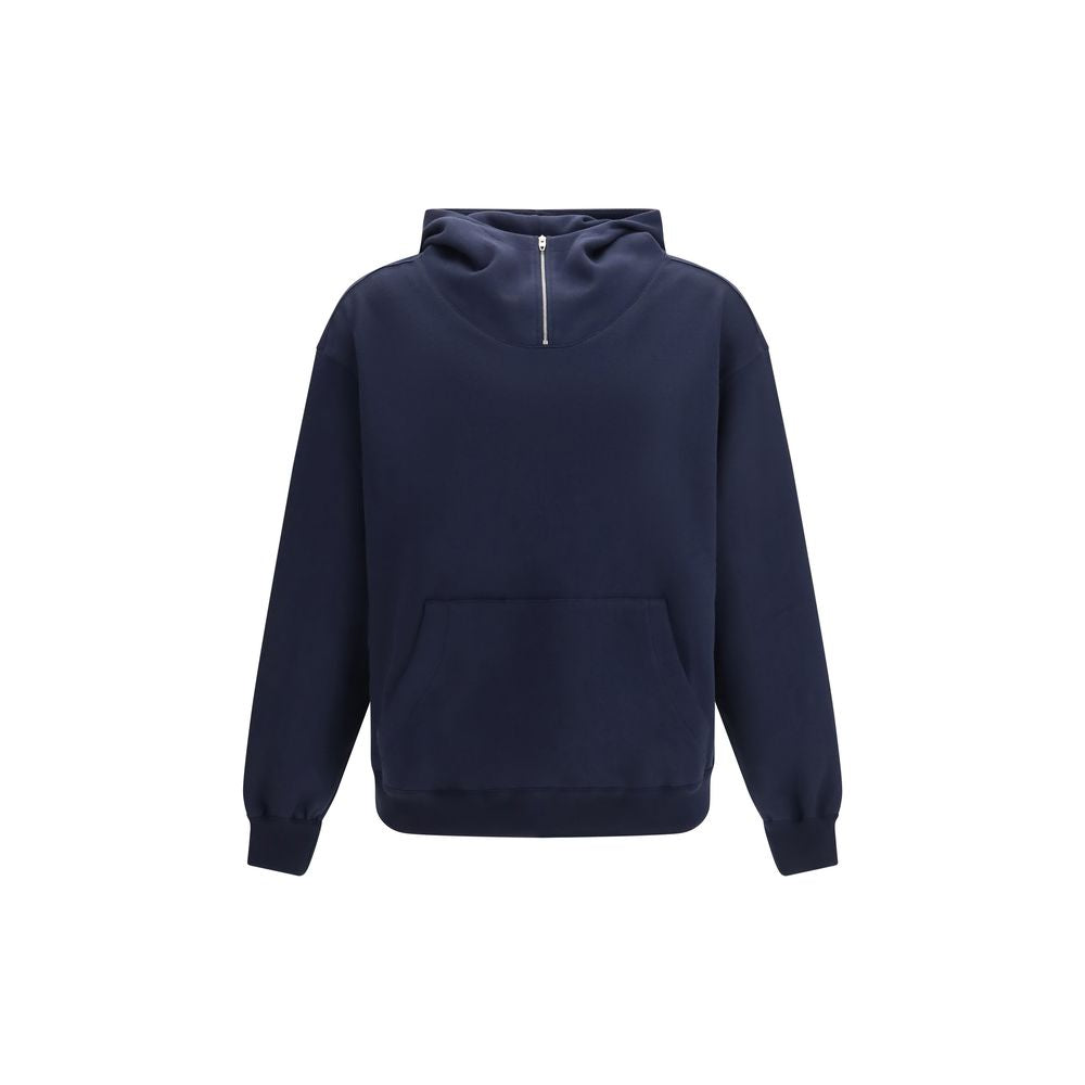 Sweatshirt Hoodie by Umit Benan for men in cashmere cotton & silk blue features an dramatic silhouette, showcasing a sophisticated hooded neckline and dramatic for a refined, modern aesthetic.
