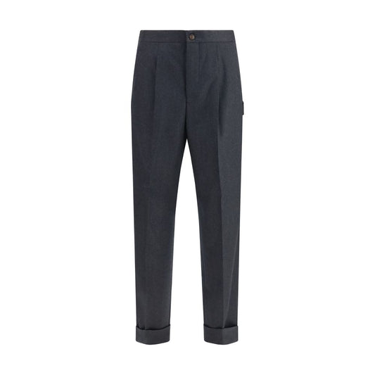 Trousers by Umit Benan for men in wool gray features an sartorial silhouette, showcasing a precise straight & regular-fit and long with a sartorial for a refined look.
