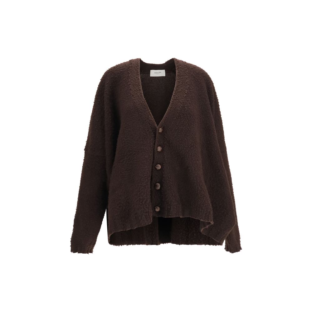 Cardigan by Golden Goose for women in wool & leather brown, silver & signature showcases a luxurious silhouette, meticulously detailed with a sophisticated and for a refined finish.