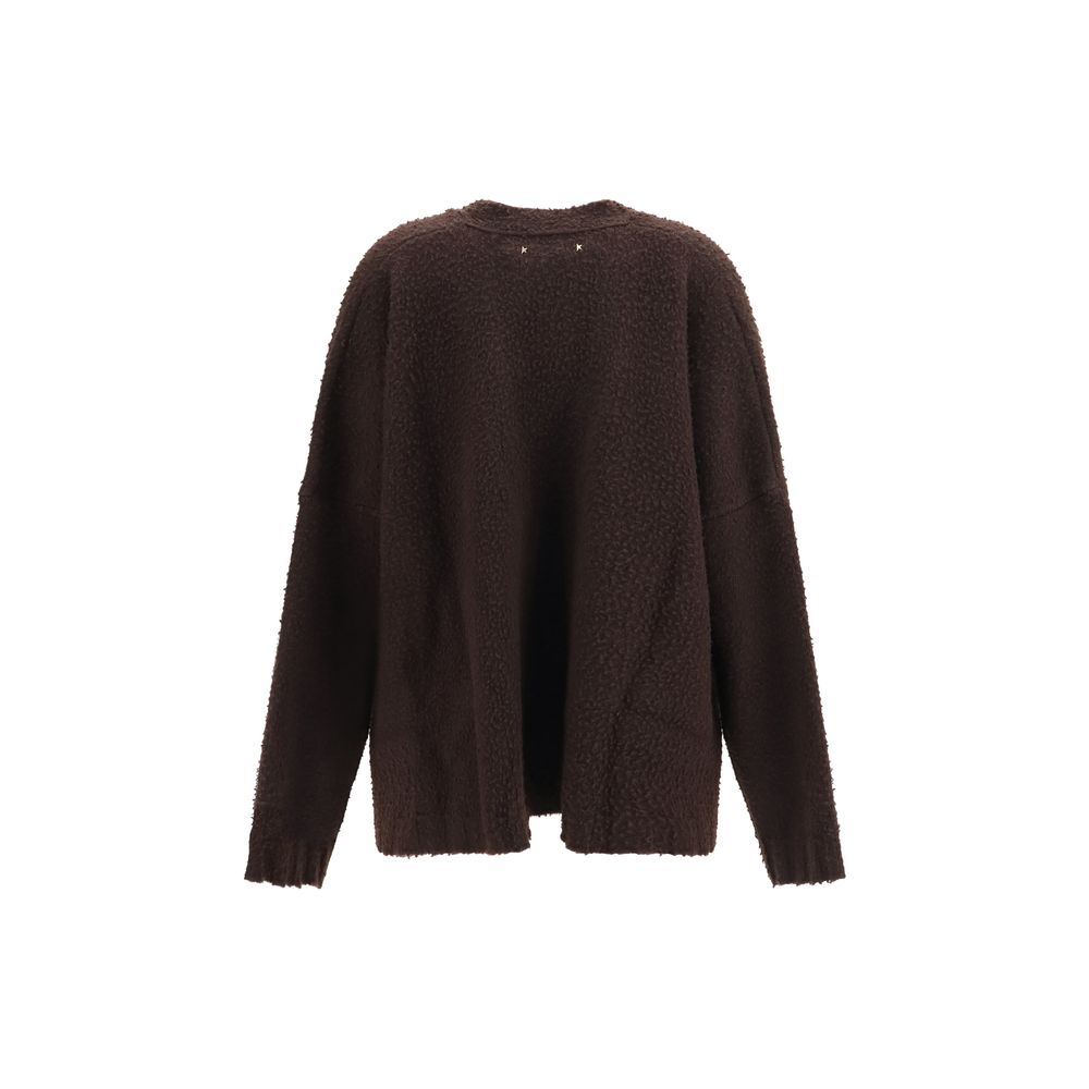 Cardigan by Golden Goose for women in wool & leather brown, silver & signature features an impeccable silhouette, showcasing a sophisticated and detail for a truly impeccable finish.