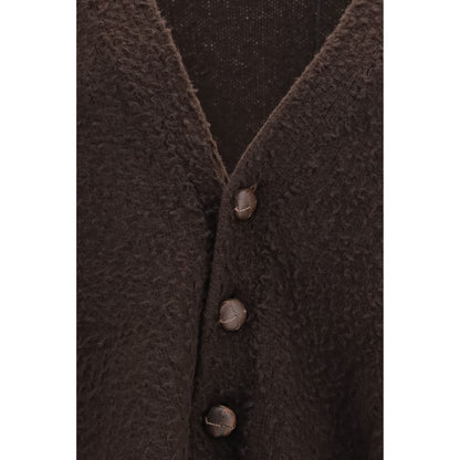 Cardigan by Golden Goose for women in wool & leather brown, silver & signature features a nuanced silhouette with a refined and nuanced detailing for a sophisticated look.