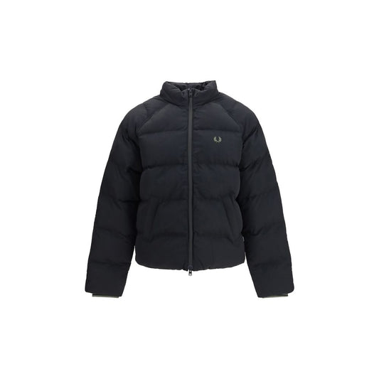 Overcoat by Fred Perry for men in nylon black features an satoral silhouette, showcasing a sophisticated stand-collar neckline and satoral pockets & insulated for a premium, timeless look.