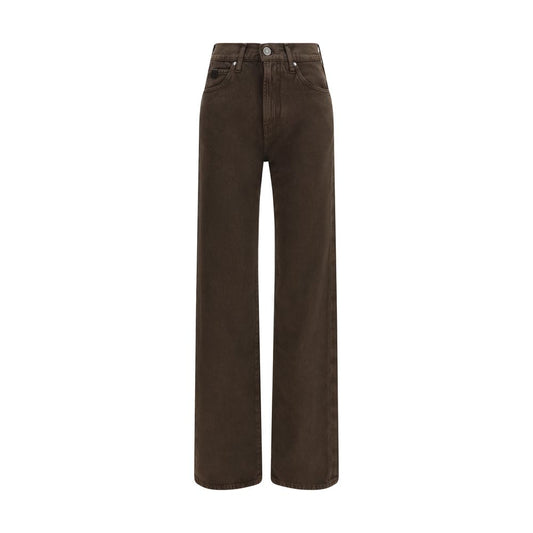 Jeans by Jacob Cohen for women in denim cotton & deerskin leather brown, burgundy, signature & monogram presents a tailored silhouette, showcasing a tailored straight-leg & slim and long cut with a refined high rise for a truly tailored aesthetic.