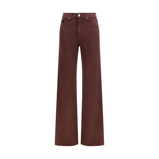 Jeans by Jacob Cohen for women in denim cotton & deerskin leather bordeaux, burgundy, signature & monogram features an sartorial straight-leg & slim and long with a high rise cut for a sartorial finish.