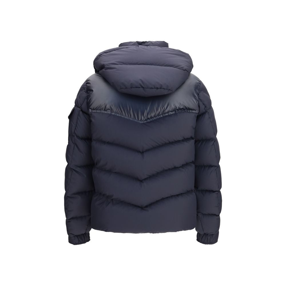 Moncler Men's Goose Down Padded Polyester & Goose-Down Hooded Overcoat - Blue Patterned Signature
