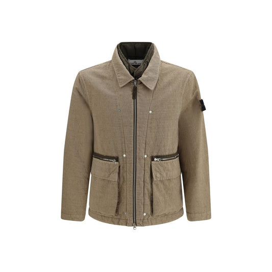 Overcoat by Stone Island for men in cotton polyamide & merino wool brown & signature features an satoral silhouette, showcasing a sophisticated and satoral pockets & insulated for a premium, timeless look.
