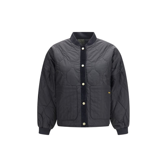 Bomber Jacket by Barbour for women in polyester velvet black & signature features an contemporary silhouette, showcasing a sophisticated crew neckline and contemporary pockets for a truly refined look.