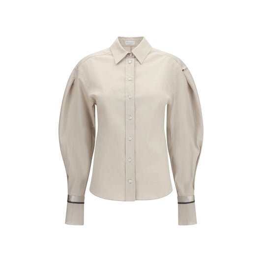 Shirt by Brunello Cucinelli for women in silk polyamide & cotton beige, featuring a nuanced and nuanced for a sophisticated finish.