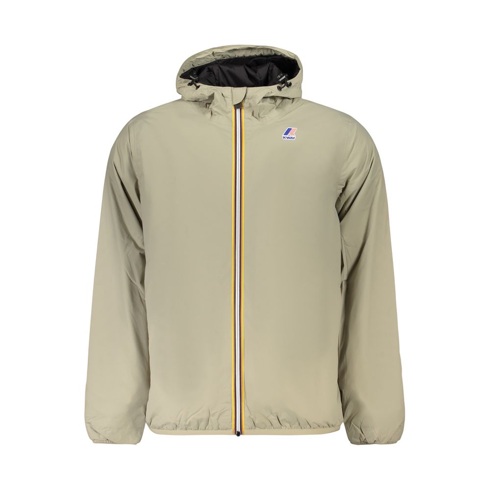 Hooded Windbreaker Jacket by K-WAY for men in polyamide green presents a resilient silhouette, artfully detailed with a sophisticated hooded neckline and functional breathable-design, water-resistant, windproof, pockets & hooded for a resilient finish.