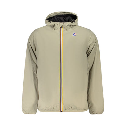 Hooded Windbreaker Jacket by K-WAY for men in polyamide green presents a resilient silhouette, artfully detailed with a sophisticated hooded neckline and functional breathable-design, water-resistant, windproof, pockets & hooded for a resilient finish.