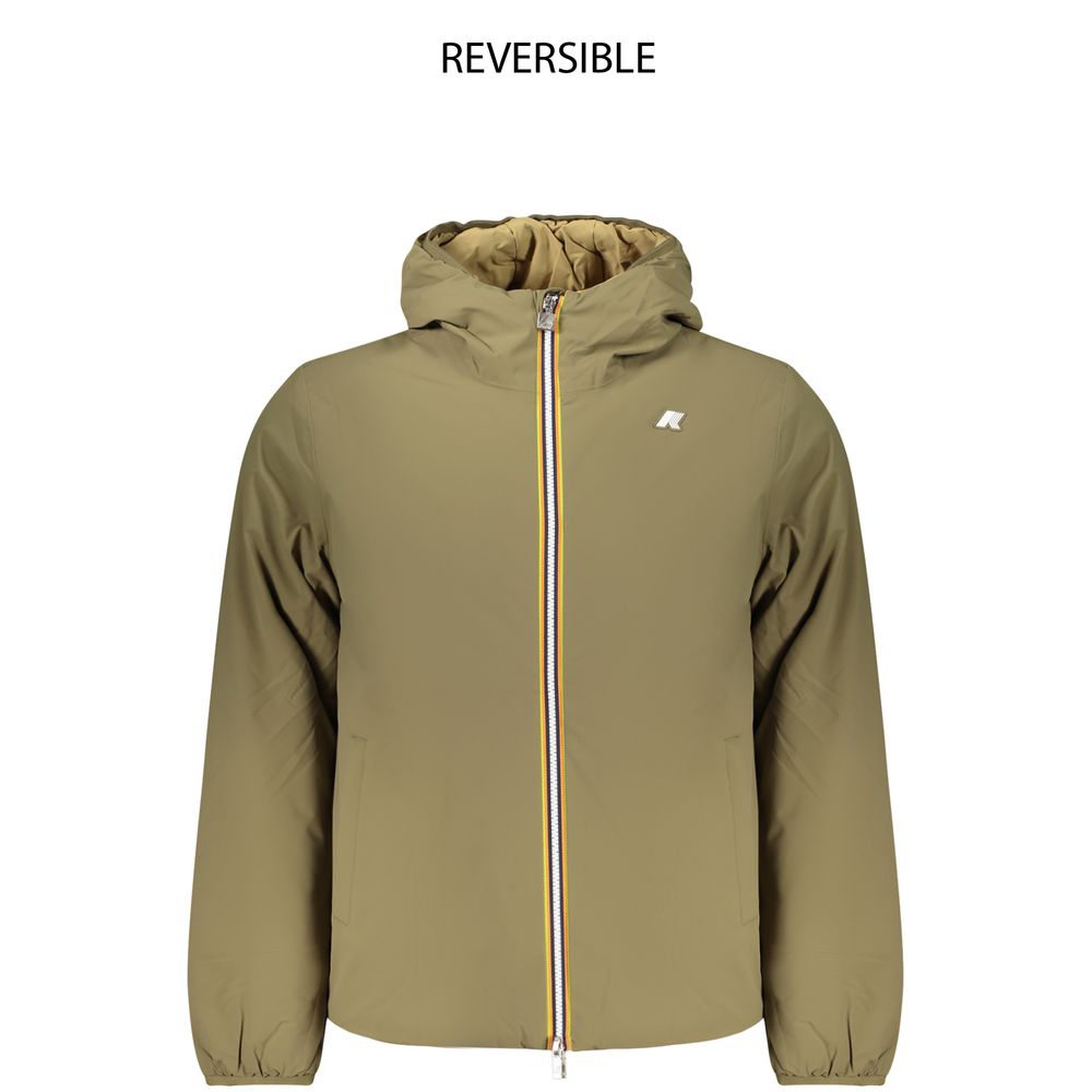 Windbreaker Jacket by K-WAY for men in stretch nylon beige, green & signature showcases a modern silhouette, integrating pockets & windproof and a modern for a sophisticated finish.