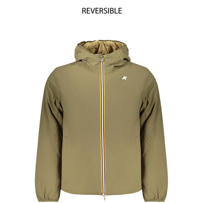 Windbreaker Jacket by K-WAY for men in stretch nylon beige, green & signature showcases a modern silhouette, integrating pockets & windproof and a modern for a sophisticated finish.