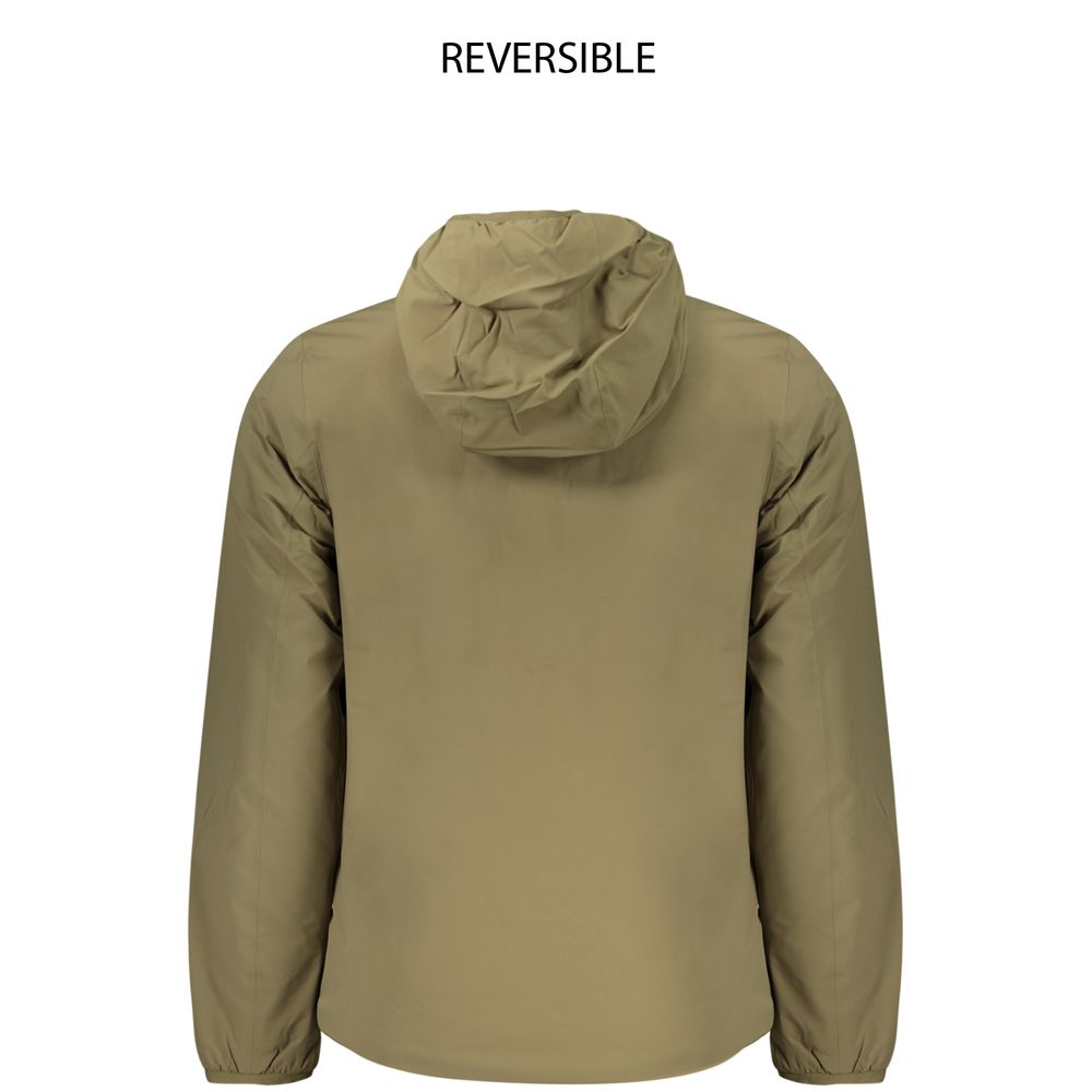 Windbreaker Jacket by K-WAY for men in stretch nylon beige, green & signature features an enduring silhouette, showcasing technical pockets & windproof and a sophisticated for a truly enduring aesthetic.