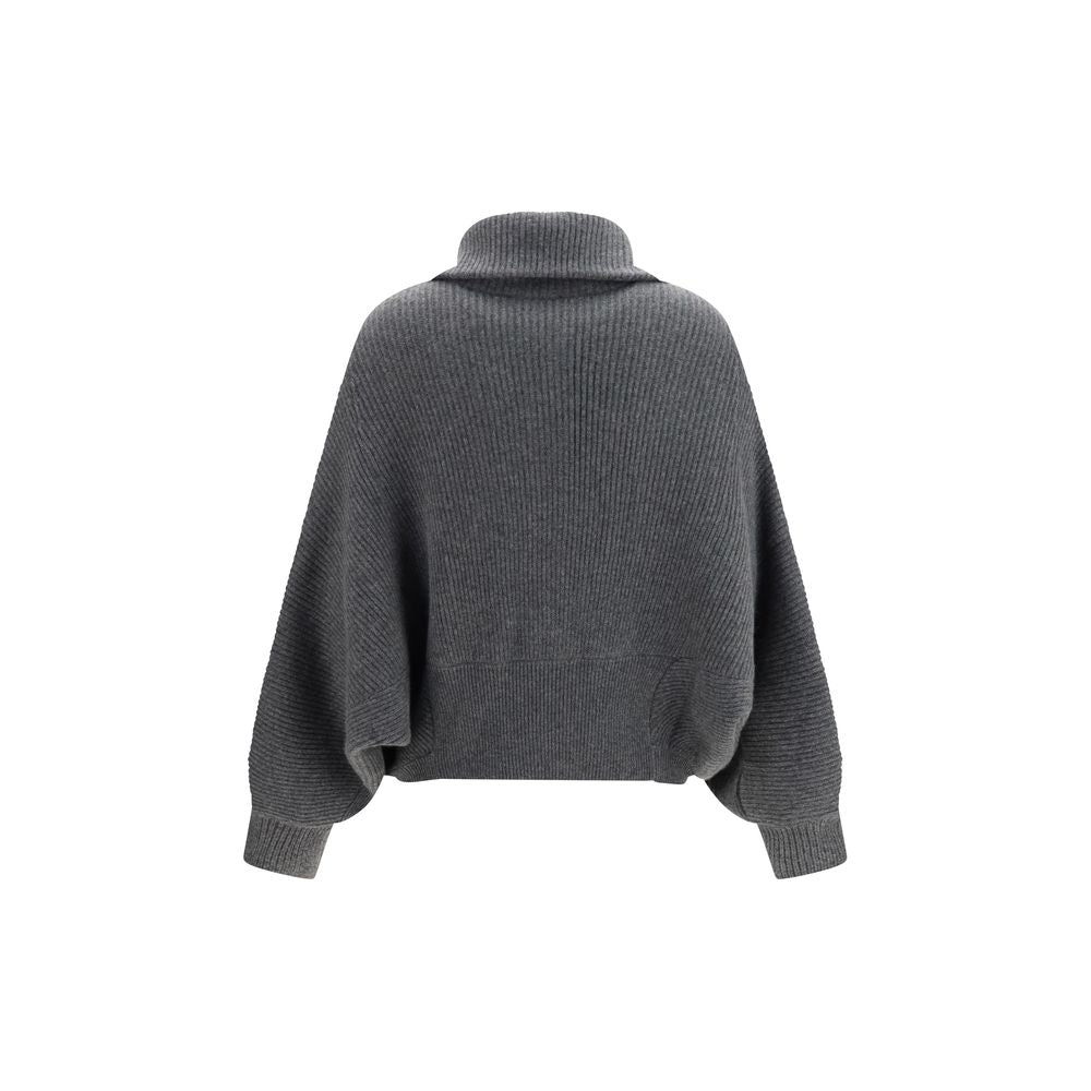 Cardigan by Brunello Cucinelli for women in cashmere gray presents a textural silhouette, artfully finished with a textural high-neck neckline and for a sophisticated, textural look.