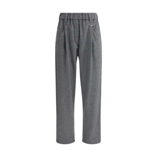 Trousers by Brunello Cucinelli for women in cashmere wool gray & patterned features an on trend silhouette, showcasing a sophisticated regular-fit with a long and for an on trend finish.