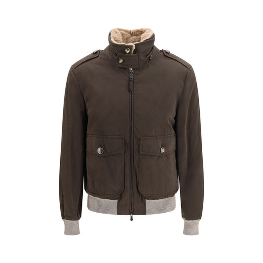 Bomber Jacket by Brunello Cucinelli for men in cotton polyamide polyester & plush brown presents a effortlessly chic silhouette, showcasing a sophisticated and premium lightweight for a truly effortlessly chic finish.