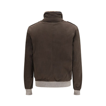 Brunello Cucinelli Men's Lightweight Cotton Polyamide Polyester & Plush Bomber Jacket - Brown